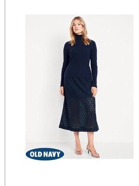 Old Navy Dark Navy Eyelet Midi Skirt